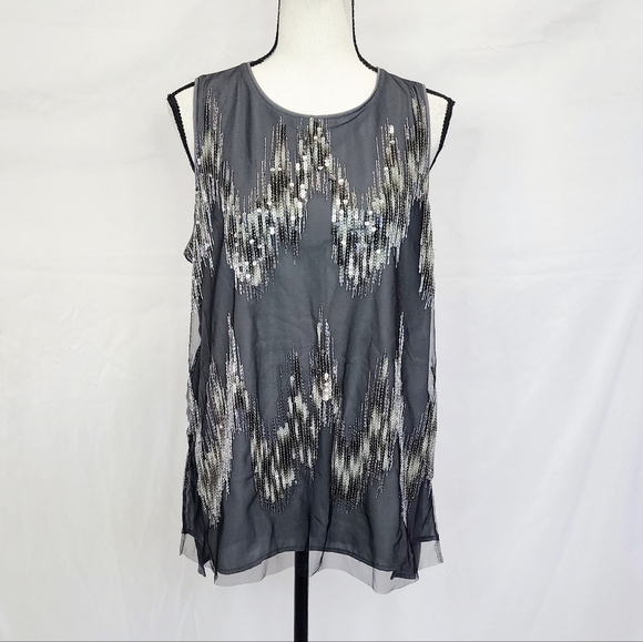Mossimo Supply Co. Tops - Women's Mossimo Grey Sequin Front Side Slit Hem Keyhole Back Sleeveless Top